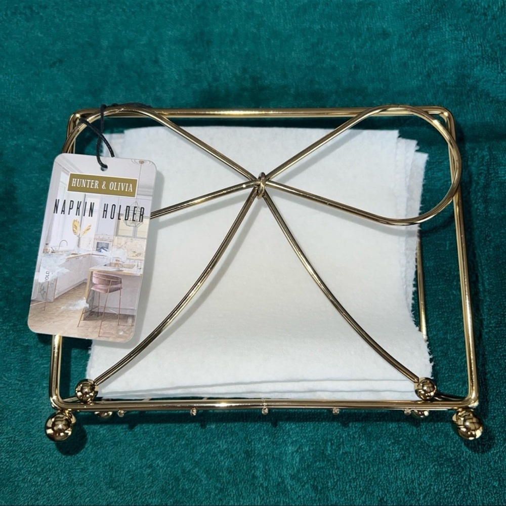 NWT GOLD-TONE METAL FINISH NAPKIN HOLDER WITH A MODERN BOW DESIGN